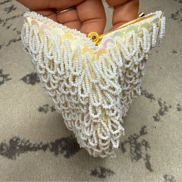 Vintage Bridal Shower Elopement Something Old Sequins Beaded Satin Lined Clutch - Picture 6 of 7